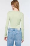 YEŞİL V YAKA BİZGÜLÜ UZUN KOL KISA BODY T-SHIRT