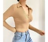 ZR ORJ KAHVE V YAKALI CROP BODY BLUZ