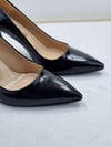 Siyah Kırışık Rugan Stiletto 8.5 cm Topuklu Sivri Burun Buçuklu Numara