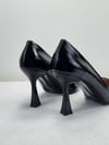 Siyah Kırışık Rugan Stiletto 8.5 cm Topuklu Sivri Burun Buçuklu Numara