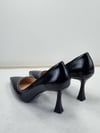 Siyah Kırışık Rugan Stiletto 8.5 cm Topuklu Sivri Burun Buçuklu Numara