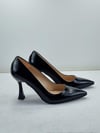 Siyah Kırışık Rugan Stiletto 8.5 cm Topuklu Sivri Burun Buçuklu Numara