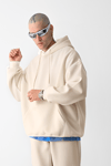 3 İplik Bej bol kalıp Kapuşonlu sweatshirt