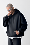 3 İplik Füme bol kalıp Kapuşonlu sweatshirt