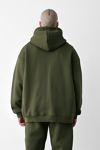 3 İplik Haki bol kalıp Kapuşonlu sweatshirt