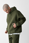 3 İplik Haki bol kalıp Kapuşonlu sweatshirt
