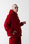 3 İplik Kırmızı bol kalıp Kapuşonlu sweatshirt