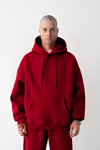 3 İplik Kırmızı bol kalıp Kapuşonlu sweatshirt