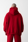 3 İplik Kırmızı bol kalıp Kapuşonlu sweatshirt