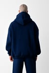 3 İplik Lacivert bol kalıp Kapuşonlu sweatshirt