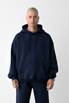 3 İplik Lacivert bol kalıp Kapuşonlu sweatshirt