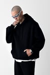 3 İplik Siyah bol kalıp Kapuşonlu sweatshirt
