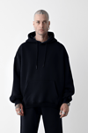 3 İplik Siyah bol kalıp Kapuşonlu sweatshirt