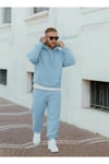Bebe Mavisi Erkek Beli Lastikli Kapşonlu Şardonlu Baggy Eşofman Takım