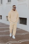 Bej Erkek Beli Lastikli Kapşonlu Şardonlu Baggy Eşofman Takım