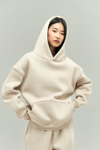 Bej Oversize Kapuşonlu Kadın sweatshirt