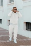 Beyaz Erkek Beli Lastikli Kapşonlu Şardonlu Baggy Eşofman Takım