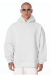 Beyaz Unisex Bol Kalıp Hoodie