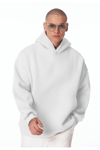Beyaz Unisex Bol Kalıp Hoodie