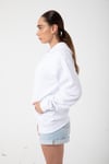 Beyaz Unisex Rahat Kalıp Kapuşonlu Hoodie