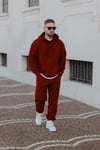 Bordo Erkek Beli Lastikli Kapşonlu Şardonlu Baggy Eşofman Takım