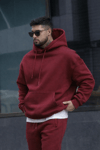 Bordo Erkek Kapşonlu Şardonlu İpli Sweartshirt