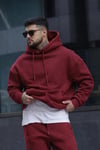 Bordo Erkek Kapşonlu Şardonlu İpli Sweartshirt