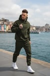 Erkek Oversize Kapşonlu Polarlı Haki Eşofman Takımı 