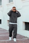 Füme Erkek Beli Lastikli Kapşonlu Şardonlu Baggy Eşofman Takım