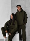 Haki Çift(Tekli) Kapşonlu Şardonlu 3 İplik Beli Lastikli Jogger Eşofman Takımı
