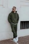 Haki Erkek Beli Lastikli Kapşonlu Şardonlu Baggy Eşofman Takım
