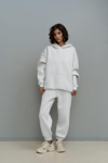 Kadın Oversize 3 İplik Beyaz Şardonlu Eşofman Takımı
