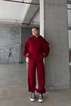 Kadın Yüksek Bel Oversize Rahat Kesim Polarlı Bordo Eşofman Takımı