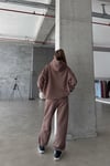 Kadın Yüksek Bel Oversize Rahat Kesim Polarlı Kahverengi Eşofman Takımı