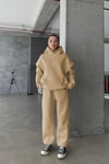 Kadın Yüksek Bel Oversize Rahat Kesim Polarlı Vizon Eşofman Takımı