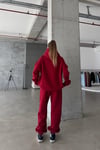 Kadın Yüksek Bel Oversize Rahat Kesim Polarlı Bordo Eşofman Takımı