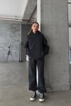 Kadın Yüksek Bel Oversize Rahat Kesim Polarlı Füme Eşofman Takımı