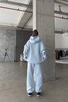 Kadın Yüksek Bel Oversize Rahat Kesim Polarlı Bebe Mavisi Eşofman Takımı