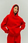 Kırmızı Oversize Kapuşonlu Kadın sweatshirt