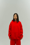 Kırmızı Oversize Kapuşonlu Kadın sweatshirt