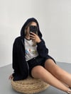 Lacivert 3 iplik Rahat Kalıp Kapuşonlu Sweatshirt