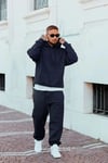 Lacivert Erkek Beli Lastikli Kapşonlu Şardonlu Baggy Eşofman Takım