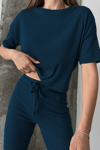 LACİVERT FİTİLLİ BOL KALIP KISA KOLLU TAKIM