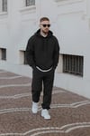 Siyah Erkek Beli Lastikli Kapşonlu Şardonlu Baggy Eşofman Takım