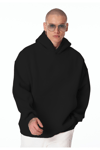 Siyah Unisex Bol Kalıp Hoodie