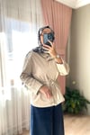 DIŞ GİYİMBel Büzgü Detaylı Kot Krem Kot Çeket