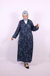 ELBİSEDesenli Mavi Keten Elbise