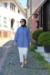 GÖMLEKKol Bağcık Detaylı Çizgili İndigo Gömlek