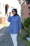 GÖMLEKKol Bağcık Detaylı Çizgili İndigo Gömlek