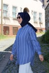 GÖMLEKKol Bağcık Detaylı Çizgili İndigo Gömlek